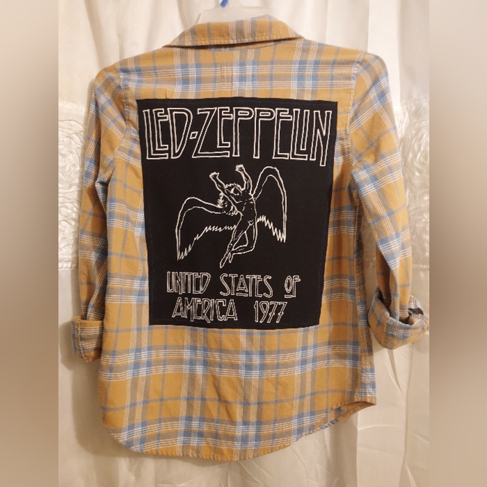 LED ZEPPELIN GRAPHIC UPCYCLED FLANNEL UNISEX SZ S